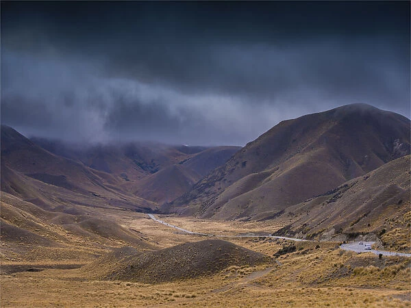 Dramatic colours and misty light in the Lindis pass, South Island, New Zealand