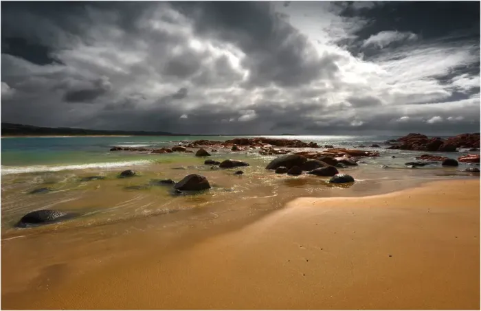 Framed Print : Dramatic Light at grassy bay, Bass Strait, king Island Tasmania