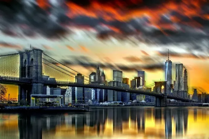 Framed Print : Dramatic sunset sky over the Manhattan skyline Framed Print : Dramatic sunset sky over the Manhattan skyline