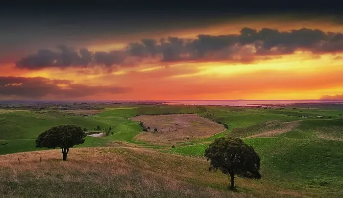 Framed Print : Dramatic Winter dawn Light at Red Rocks Volcanic Lookout near Colac, Western district, Victoria, Australia