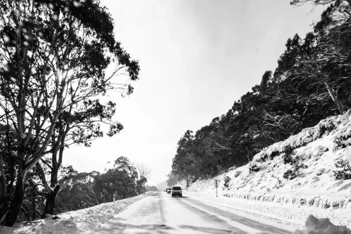 Framed Print : Driving through the snowy mountains of Thredbo Framed Print : Driving through the snowy mountains of Thredbo