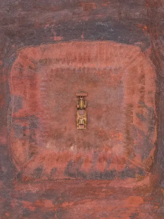 Framed Print : Drone image looking down on a mining vehicle, South Australia, Australia