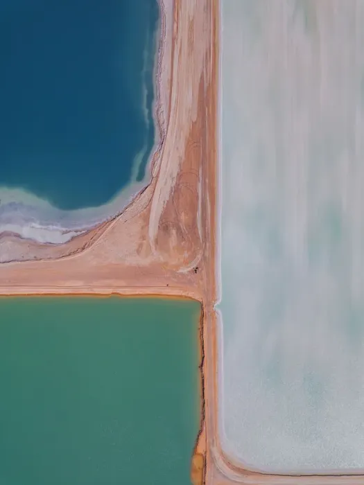 Framed Print : Drone image of salt storage ponds, Western Australia
