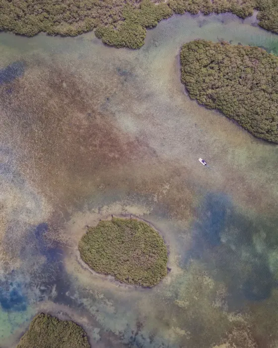 Framed Print : Drone perspective of a small boat in the marshlands, Shark Bay, Australia Framed Print : Drone perspective of a small boat in the marshlands, Shark Bay, Australia