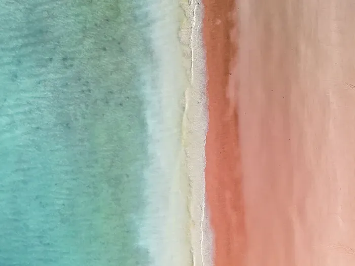 Framed Print : Drone photo looking down on a beach scene in Roebuck Bay, Broome, Western Australia, Australia