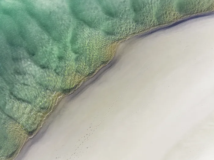 Framed Print : Drone photo showing the edge of a beach on the Noosa River