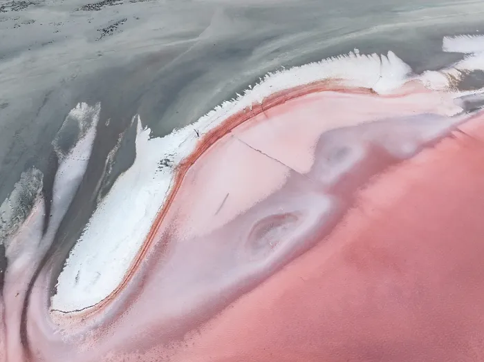 Framed Print : Drone photograph showing a majestic pink coloured salt lake