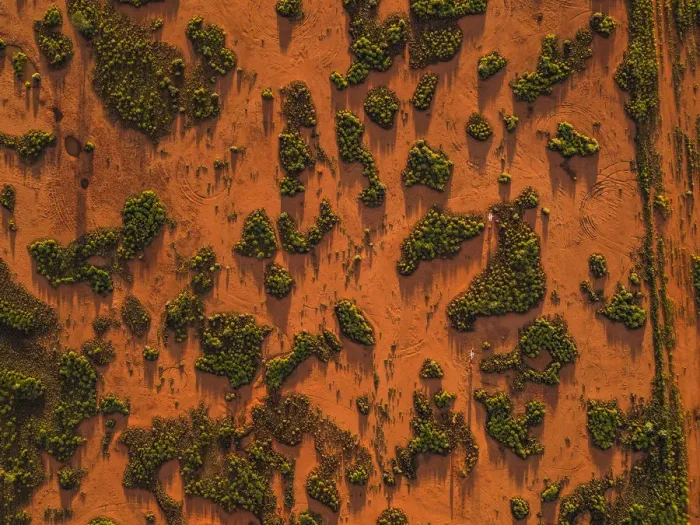 Framed Print : Drone shot looking down on outback textures at sunset, Northern Territory, Australia