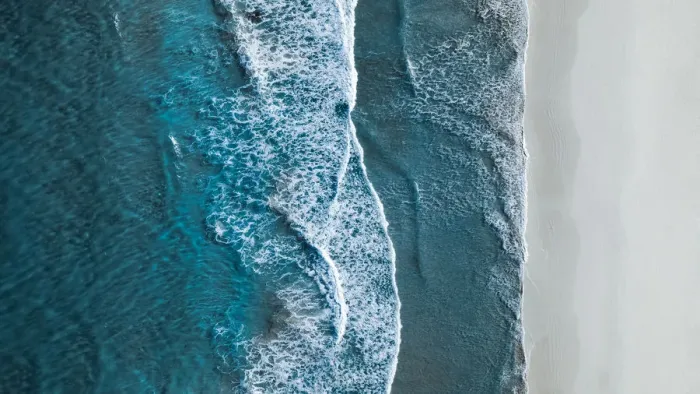 Framed Print : Drone shot showing waves rolling onto a beach, Esperance, Australia