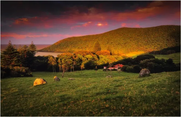Framed Print : Dusk falls on The hills behind settlement beach, Lord Howe Island Framed Print : Dusk falls on The hills behind settlement beach, Lord Howe Island