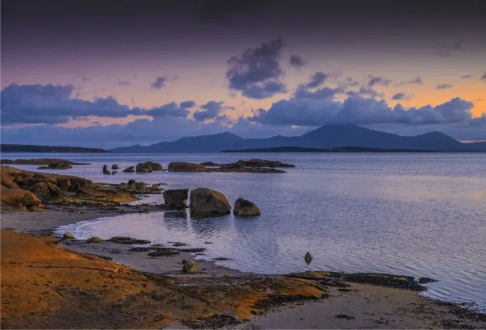 Framed Print : Dusk at Petrifaction bay, southern area of Flinders Island, Bass Strait, Tasmania