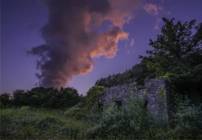 Framed Print : Dusk over ruins in the village of Pembroke, Pembrokeshire, Wales, United Kingdom Framed Print : Dusk over ruins in the village of Pembroke, Pembrokeshire, Wales, United Kingdom
