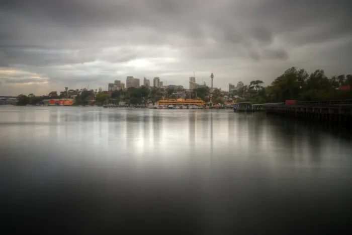 Framed Print : Dust at Mort Bay with Sydney skyline Framed Print : Dust at Mort Bay with Sydney skyline