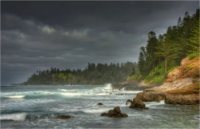 Framed Print : An early spring storm whips along the coastline of Sydney bay, Norfolk Island Framed Print : An early spring storm whips along the coastline of Sydney bay, Norfolk Island