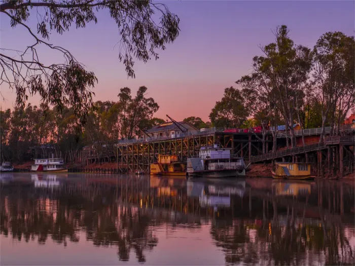 Framed Print : Echuca, Murray river dawn and the port area, northern Victoria, Australia