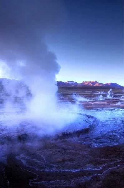 El Tatio exploding steam geyser