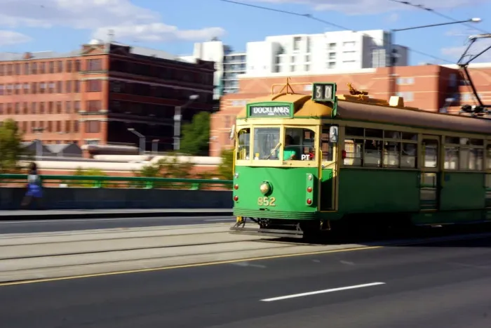 Framed Print : Electric tram traveling at speed Framed Print : Electric tram traveling at speed