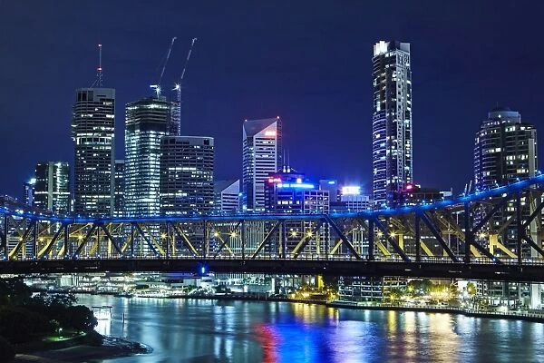 Elevated skyline of Brisbanes Central Business District with Story Bridge