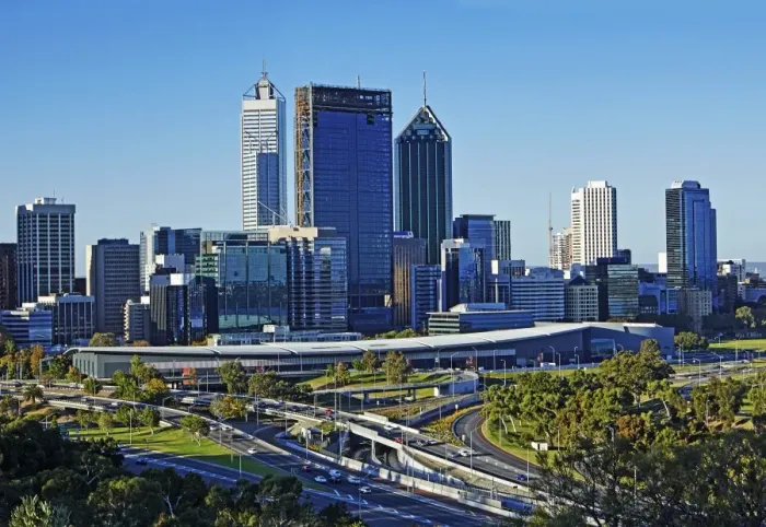 Framed Print : Elevated view of Perth business district Framed Print : Elevated view of Perth business district