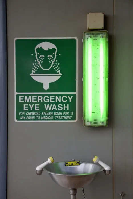 Framed Print : Emergency eye wash station Framed Print : Emergency eye wash station