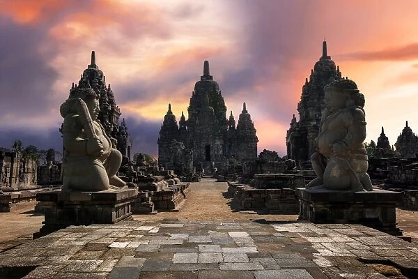 The Entrance to the Temple of Candi Sewu, Guarded by Twin Dvarapala Statues, North of Prambanan, Central Java, Indonesia