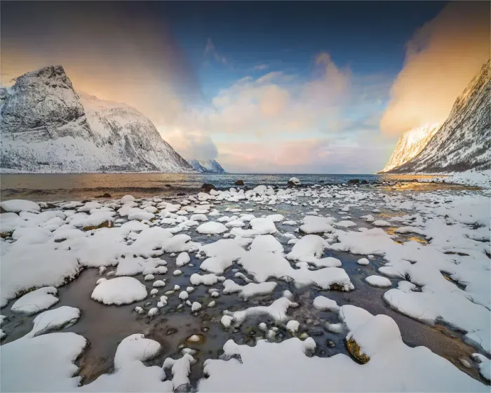 Framed Print : Ersfjord in winter, Arctic circle of Norway Framed Print : Ersfjord in winter, Arctic circle of Norway