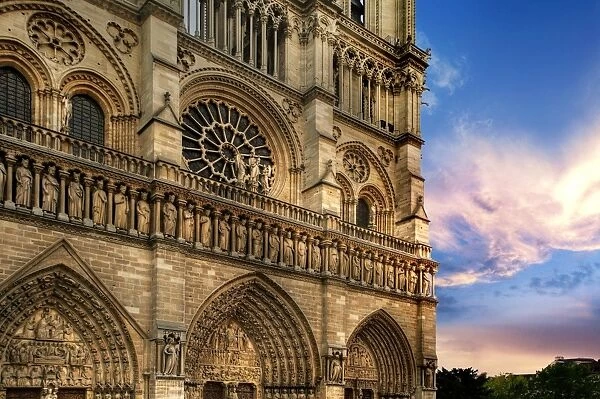 Evening Light Shining on the Notre Dame Cathedral in Paris, France
