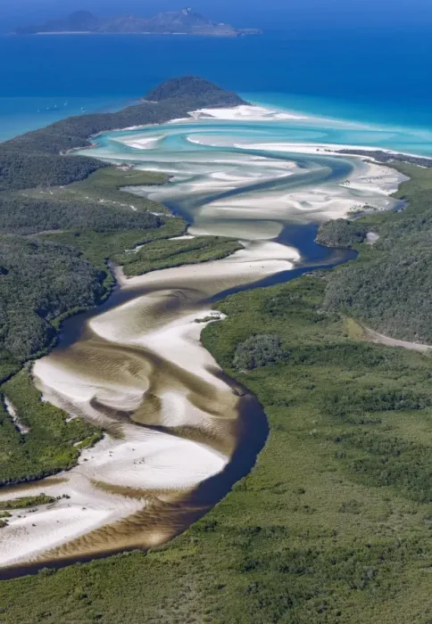 Framed Print : exterior views, meander, ocean, out, river course, riverside, sinuosity, whitsunday