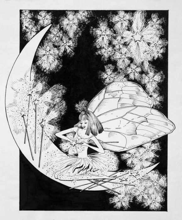 Framed Print : Fairy Sitting on the Moon Making Wands Framed Print : Fairy Sitting on the Moon Making Wands