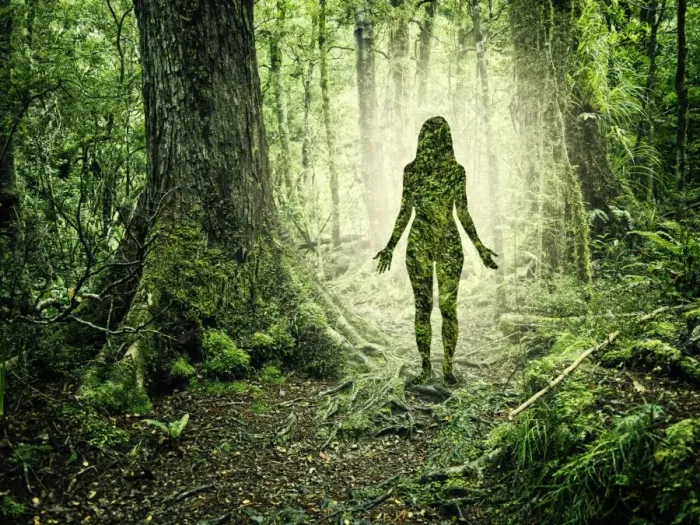 Framed Print : Female figure in forest