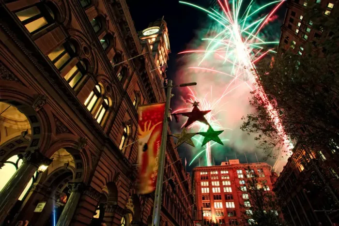 Framed Print : Fireworks Christmas, Martin Place, Sydney Framed Print : Fireworks Christmas, Martin Place, Sydney