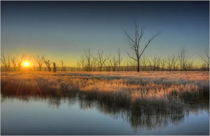 Framed Print : First light at Winton Wetlands, central Victoria, Australia