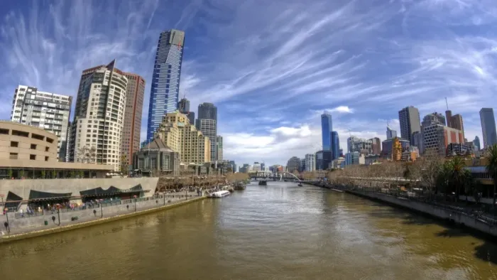 Framed Print : Fisheye view of Yarra river and central Melbourne Framed Print : Fisheye view of Yarra river and central Melbourne