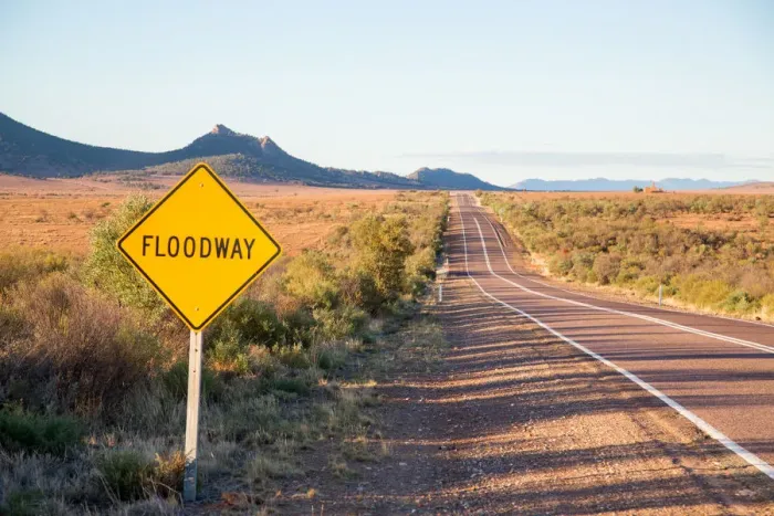 Framed Print : Floodway sign. Flinders Ranges. Australia Framed Print : Floodway sign. Flinders Ranges. Australia