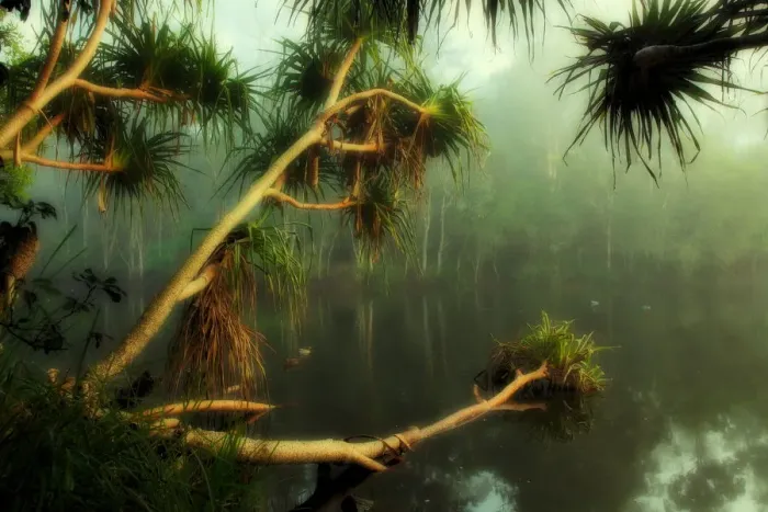 Framed Print : Fog in trees