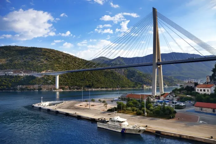 Framed Print : Franjo Tuman Bridge (Most dr. Franja Tumana) Approach to Dubrovnik across Rijeka Dubrovacka Near Port of Gruz, Southern Croatia