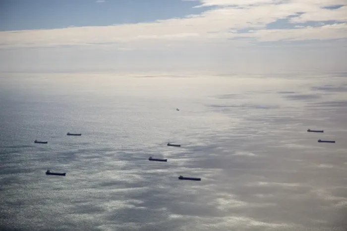 Framed Print : Freighters on the open sea, aerial view Framed Print : Freighters on the open sea, aerial view