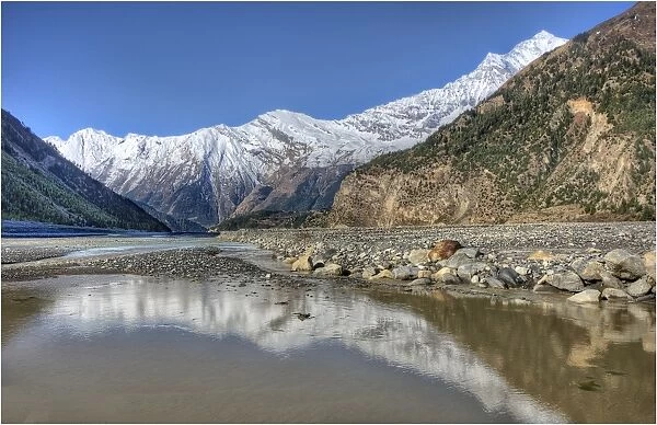 The Gandaki river in the mountainous region of the Annapurnas, Mustang, Nepal