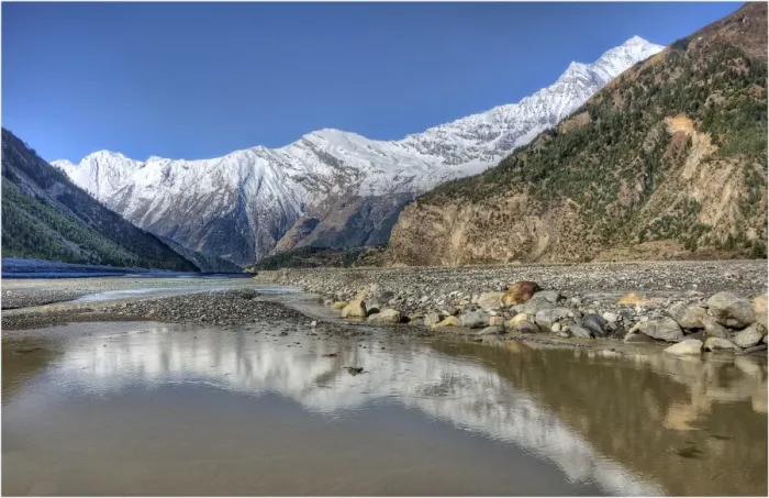 Framed Print : The Gandaki river in the mountainous region of the Annapurnas, Mustang, Nepal