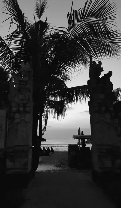 Framed Print : Gateway to Legian Beach in black and white Framed Print : Gateway to Legian Beach in black and white