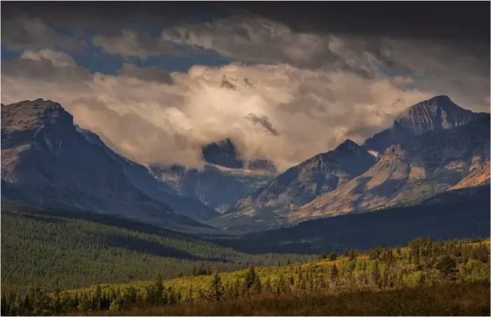 Framed Print : Gathering storm and view of the mountains, Glacier National park, Montana, United States of America Framed Print : Gathering storm and view of the mountains, Glacier National park, Montana, United States of America