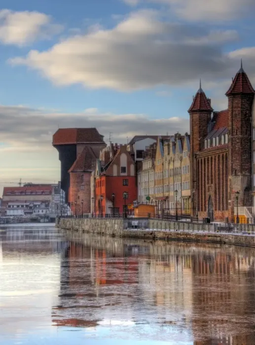 Framed Print : Gdansk Motlawa river bank with Crane Gate view Framed Print : Gdansk Motlawa river bank with Crane Gate view