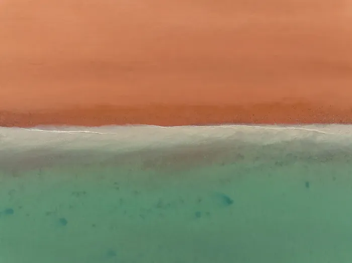 Framed Print : Gentle waves rolling onto Simpson Beach from the Indian Ocean photographed from a drone point of view, Broome, Western Australia, Australia Framed Print : Gentle waves rolling onto Simpson Beach from the Indian Ocean photographed from a drone point of view, Broome, Western Australia, Australia