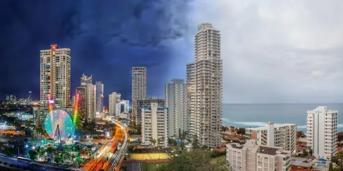Framed Print : Gold Coast skyline night and day