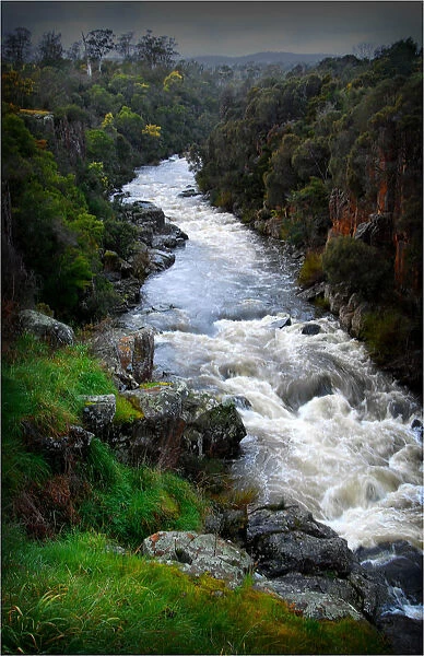Gorge in flood after heavy spring rains, near Launceston, Tasmania