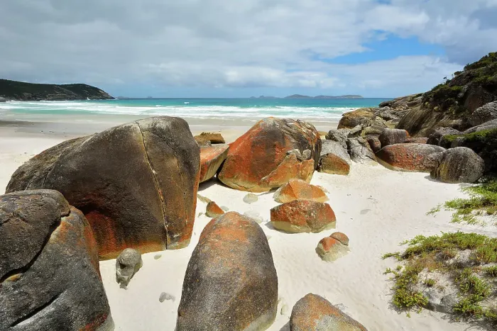 Framed Print : Granite Boulders on the Beach