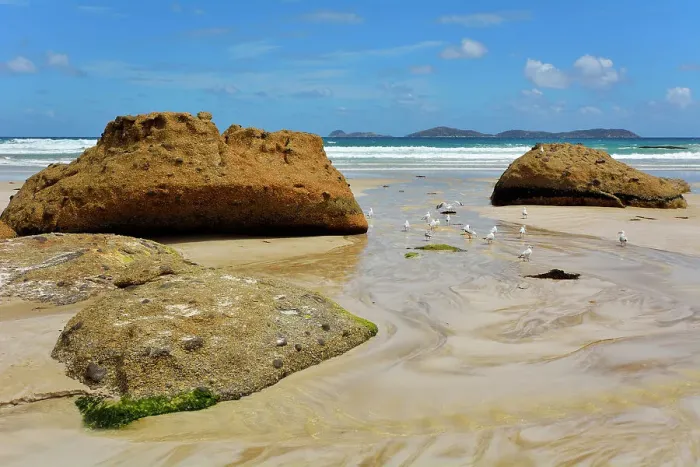 Framed Print : Granite Boulders and Sea Bay Framed Print : Granite Boulders and Sea Bay