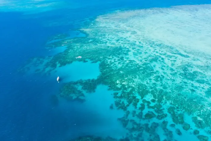 Framed Print : Great Barrier Reef from above by helicopter