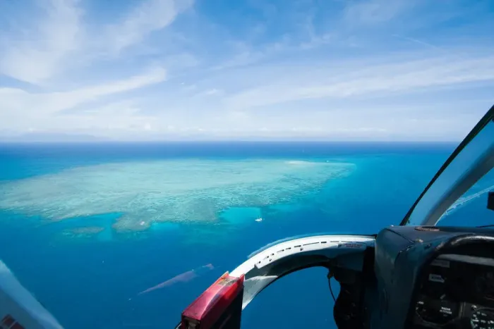Framed Print : Great Barrier Reef from helicopter cockpit Framed Print : Great Barrier Reef from helicopter cockpit