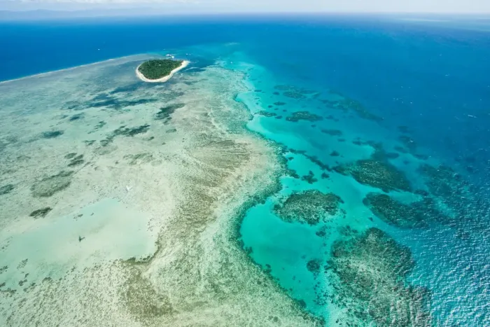 Framed Print : Green Island on Great Barrier Reef from the sky Framed Print : Green Island on Great Barrier Reef from the sky